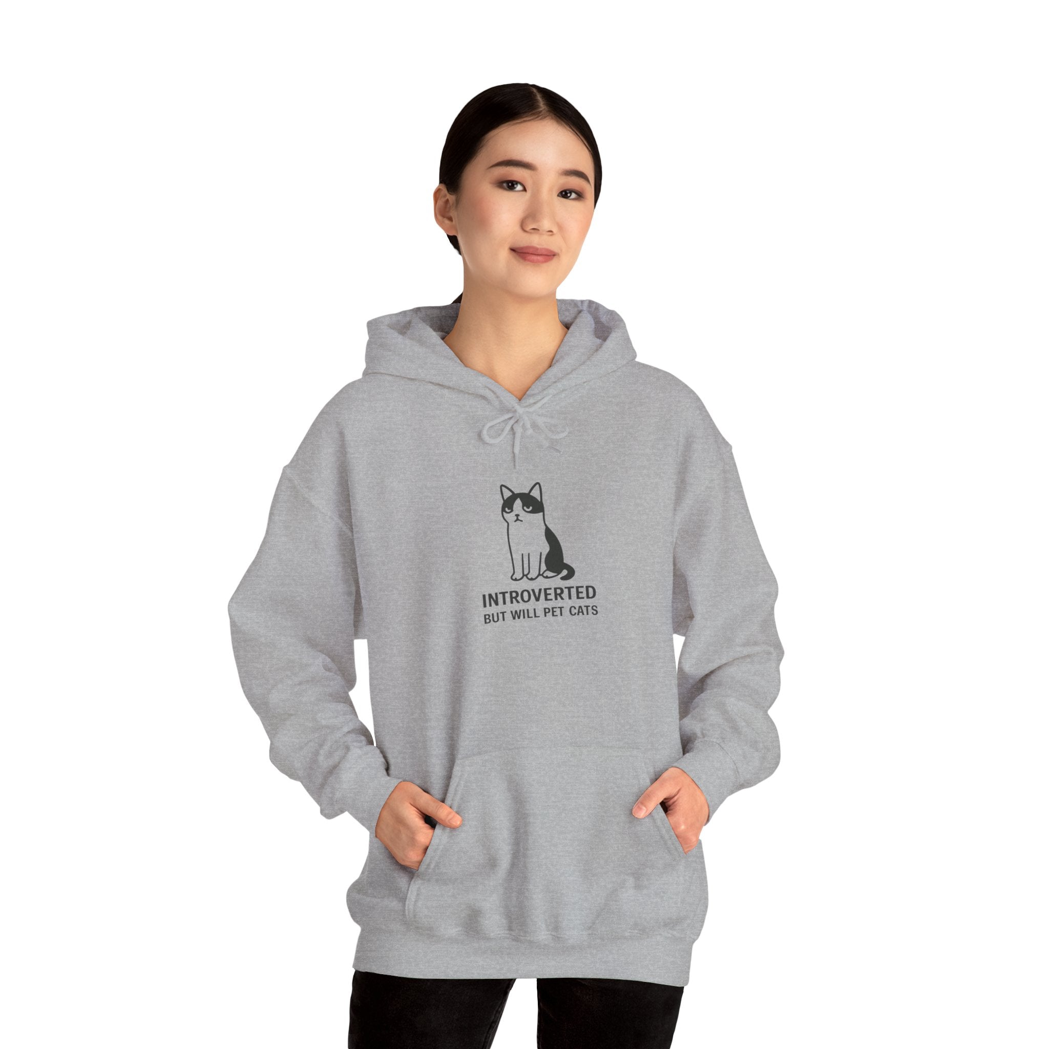 "Introverted But Will Pet Cats" Graphic Hoodie