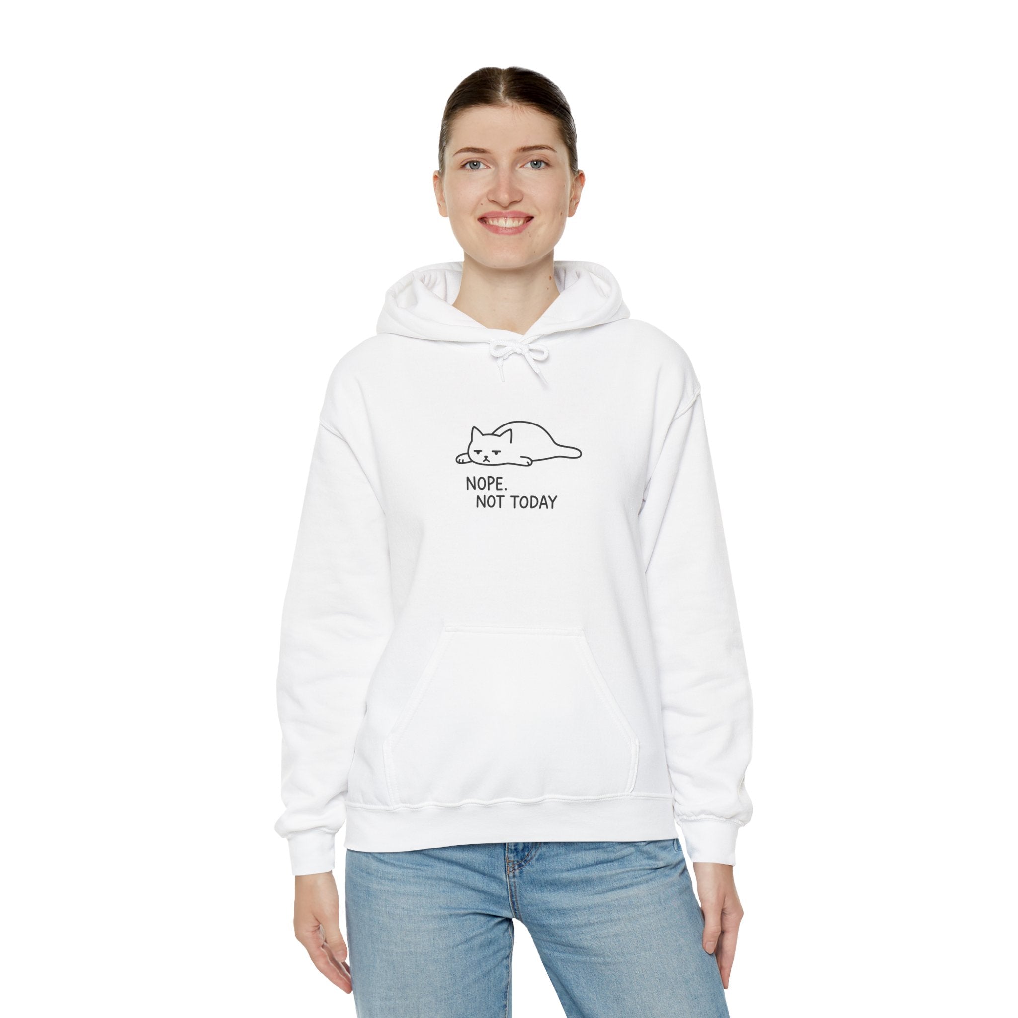 "Nope. Not Today." Minimal Lazy Cat Hoodie