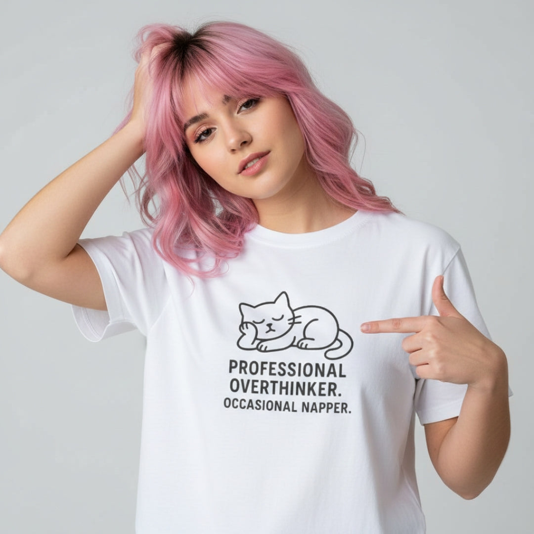 "Professional Overthinker. Occasional Napper." Cat Graphic