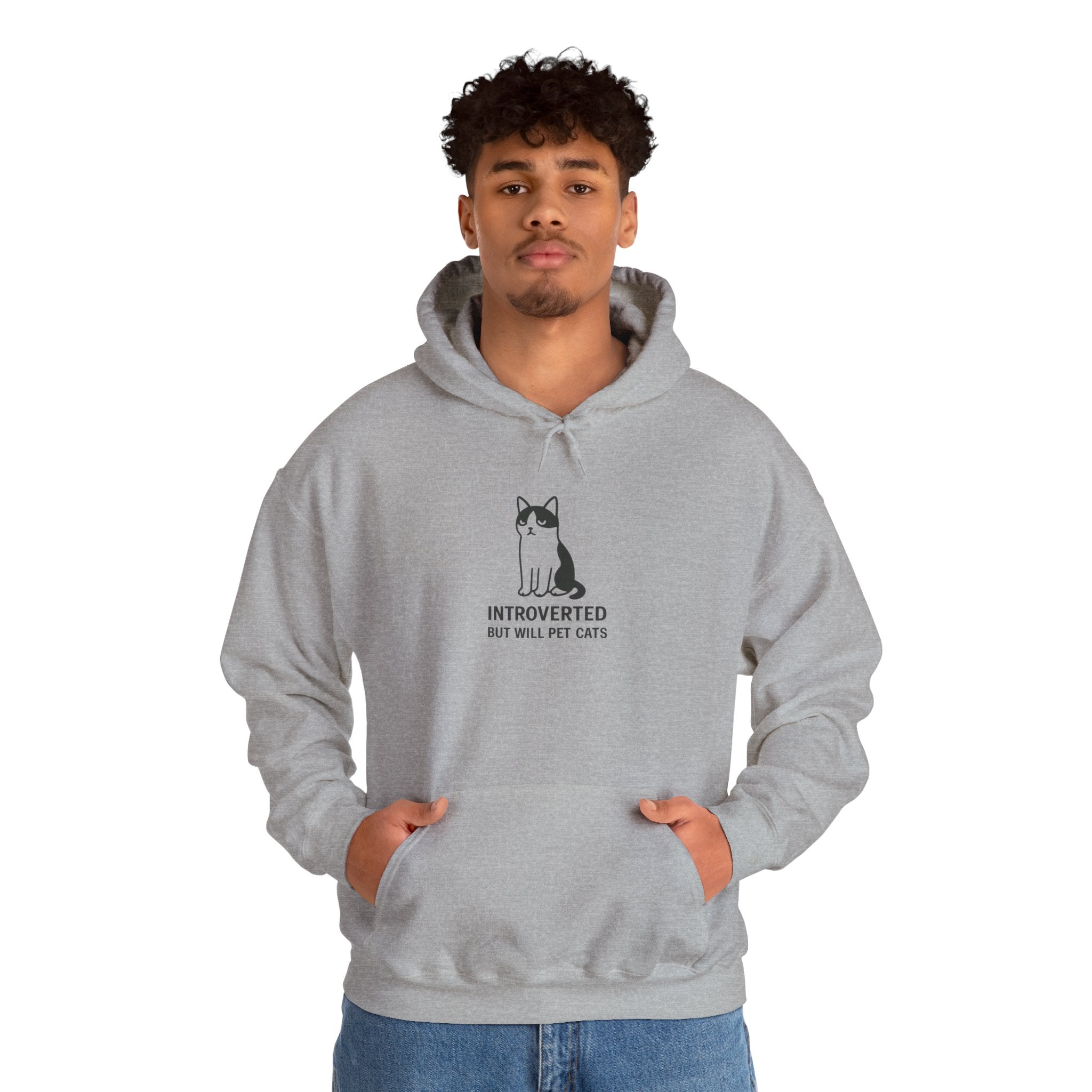 "Introverted But Will Pet Cats" Graphic Hoodie