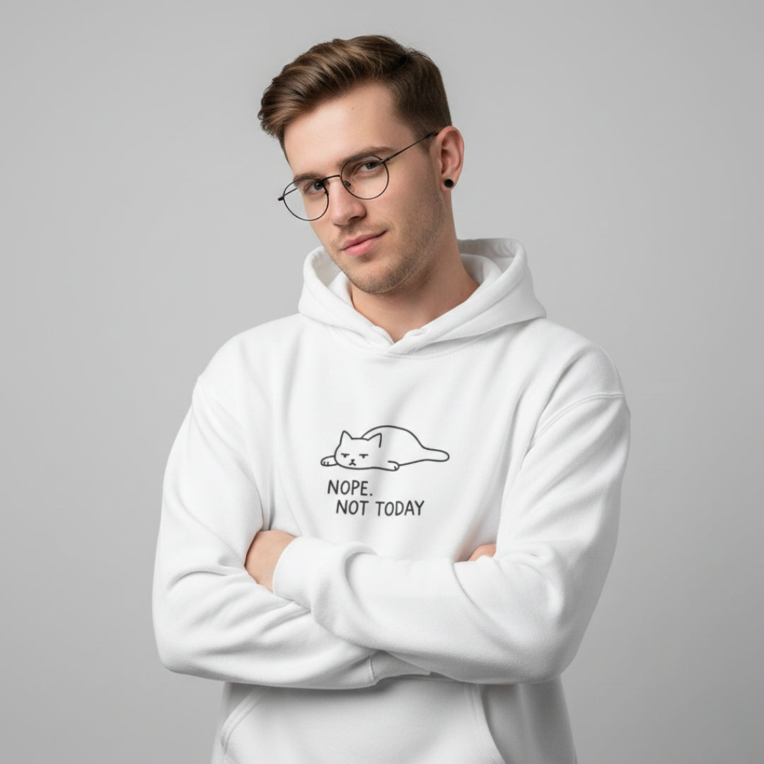 "Nope. Not Today." Minimal Lazy Cat Hoodie