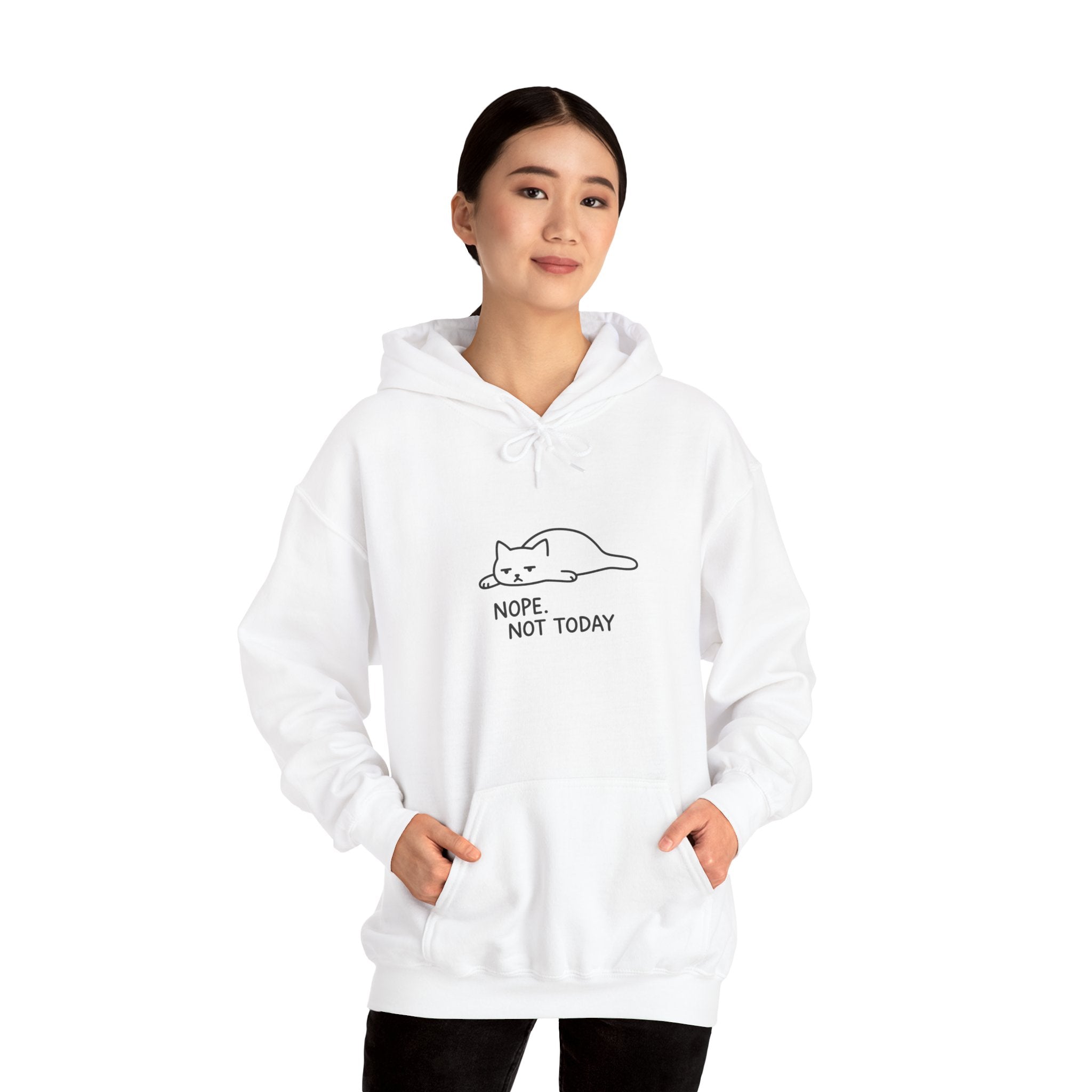 "Nope. Not Today." Minimal Lazy Cat Hoodie