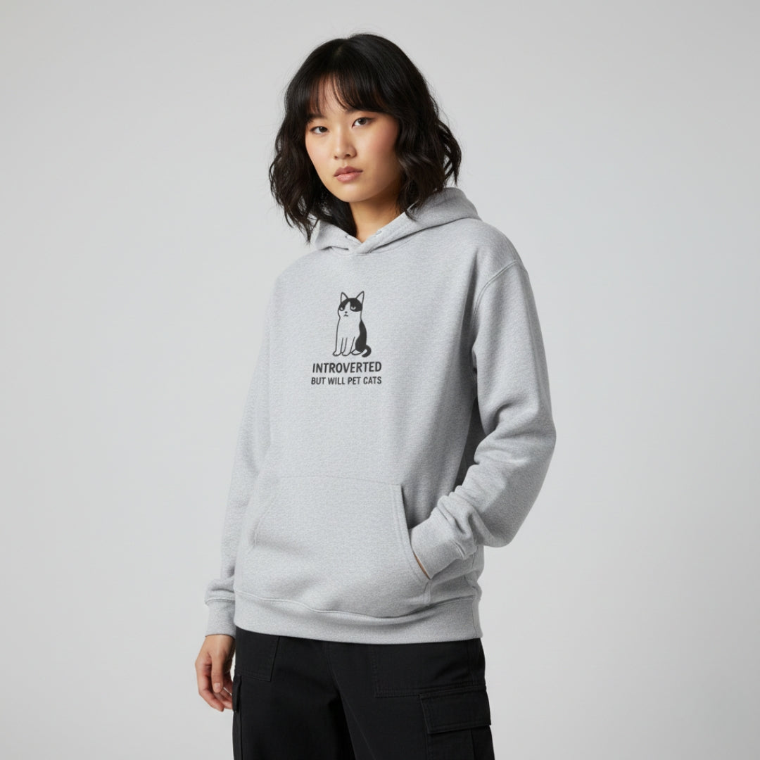"Introverted But Will Pet Cats" Graphic Hoodie